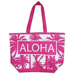 Foto van Damestas strandtas palmbomen roze/wit aloha 58 cm - strandtassen