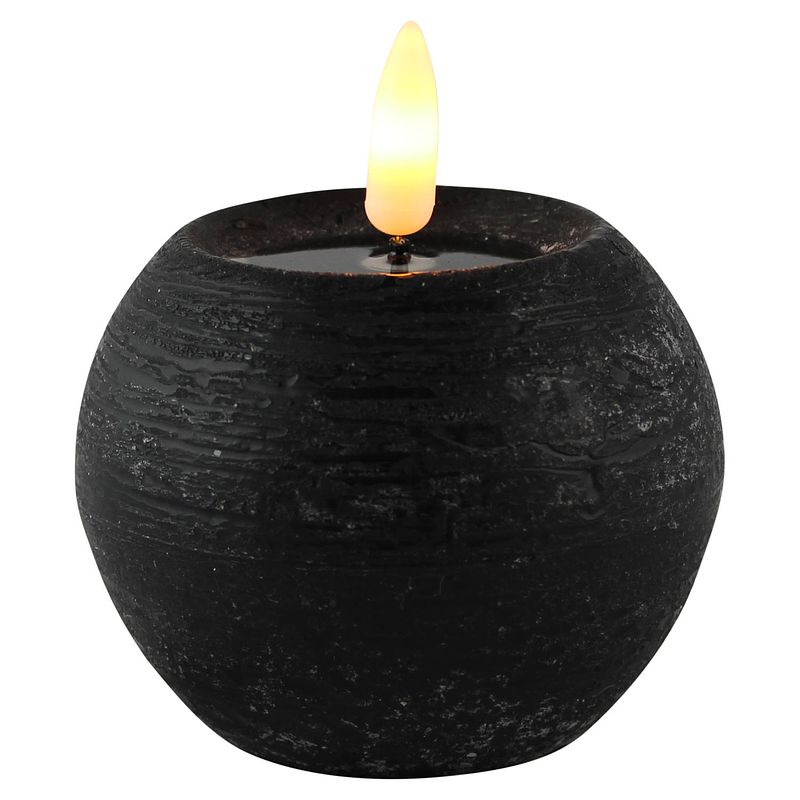 Foto van Magic flame led kaars/bolkaarsa - rond - zwart - d8 x h7,5 cm - led kaarsen
