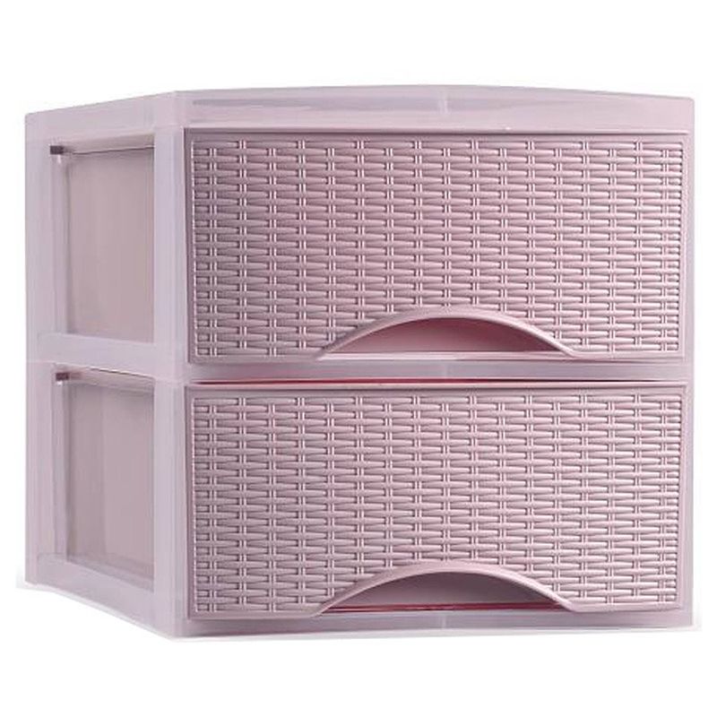 Foto van Plasticforte thuis kantoor organizer ladeblok - 3x - 2 lades - 25 x 37 x 26 cm - kunststof - roze - ladeblok