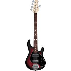 Foto van Sterling by music man stingray ray5 hh ruby red burst satin 5-snarige elektrische basgitaar