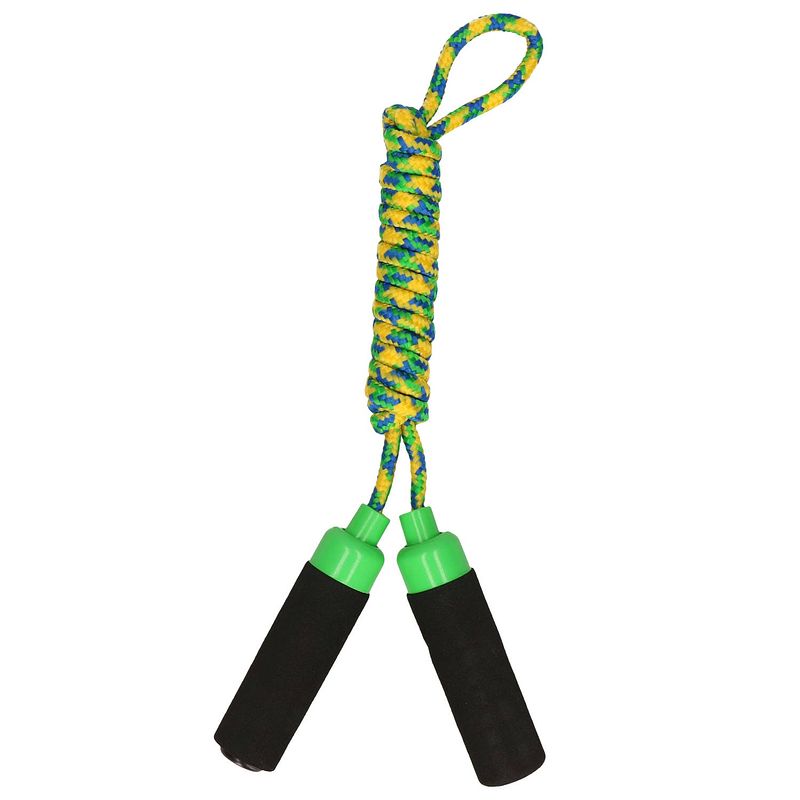 Foto van Kids fun springtouw speelgoed met foam handvat - groen touw - 210 cm - buitenspeelgoed - springtouwen