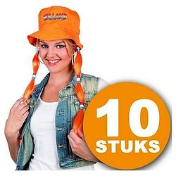 Foto van Oranje feesthoed 10 stuks oranje hoed met vlechten feestkleding ek/wk voetbal