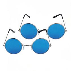 Foto van Blauwe hippie flower power set van 2 zonnebrillen met ronde glazen - verkleedbrillen