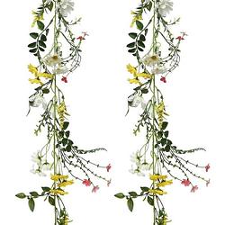 Foto van 2x gele/witte kunsttak kunstplanten slingers 180 cm - kunstplanten/kunsttakken