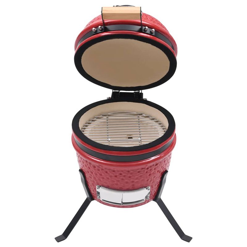 Foto van The living store kamado grill - mini keramische barbecue 26.5 cm - geglazuurd keramiek - ingebouwde thermometer - rood