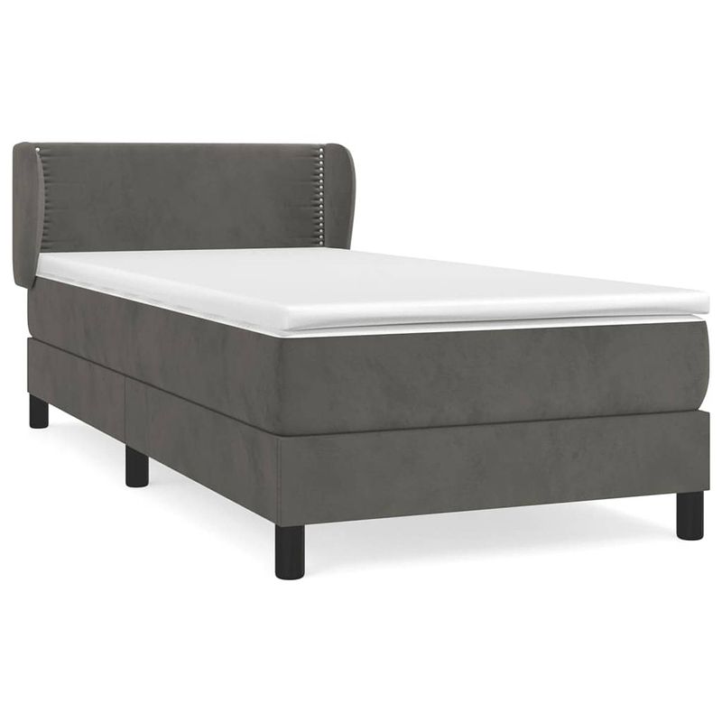 Foto van The living store boxspringbed - fluweel - pocketvering - middelharde ondersteuning - donkergrijs - 193x93x78/88 cm -