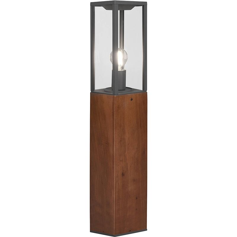 Foto van Led tuinverlichting - staande buitenlamp - trion garinola xl - e27 fitting - rechthoek - houtkleur - natuur hout