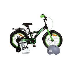 Foto van Volare kinderfiets thombike - 12 inch - zwart/geel - met fietshelm en accessoires