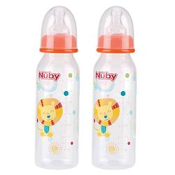 Foto van 2x stuks oranje nuby baby drinkfles met leeuw 240 ml - baby drinkflessen