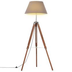 Foto van Vidaxl vloerlamp driepoot 141 cm massief teakhout honingbruin en grijs