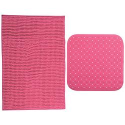 Foto van Msv douche anti-slip mat en droogloop mat - sevilla badkamer set - rubber/microvezel - fuchsia roze - badmatjes