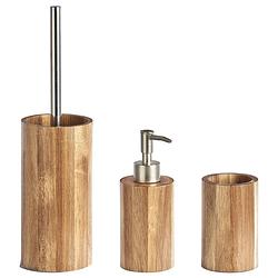 Foto van Badkamer accessoires set 3-delig - acacia hout - luxe kwaliteit - badkameraccessoireset