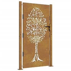 Foto van Infiori poort 105x205 cm cortenstaal boom ontwerp