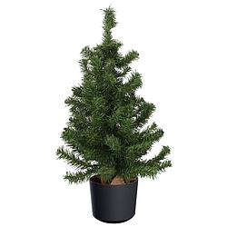 Foto van Mini kerstboom groen - in kunststof pot antraciet grijs - 75 cm - kunstkerstboom