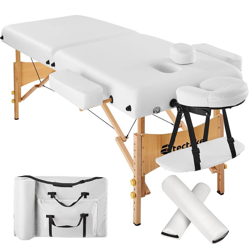 Foto van Tectake® - massagetafel met matras van 7,5 cm hoog + witte rolkussens en draagtas