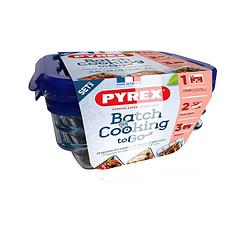 Foto van Pyrex batchcooking to go 3 rechthoekige schalen met 4 flaps deksel 20x15x5 cm - 0,80l