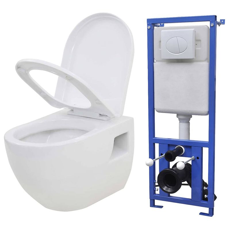 Foto van Vidaxl hangend toilet met verborgen stortbak keramiek wit