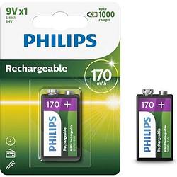 Foto van 2 stuks - philips multilife 9v hr22/6hr61 170mah oplaadbare batterij