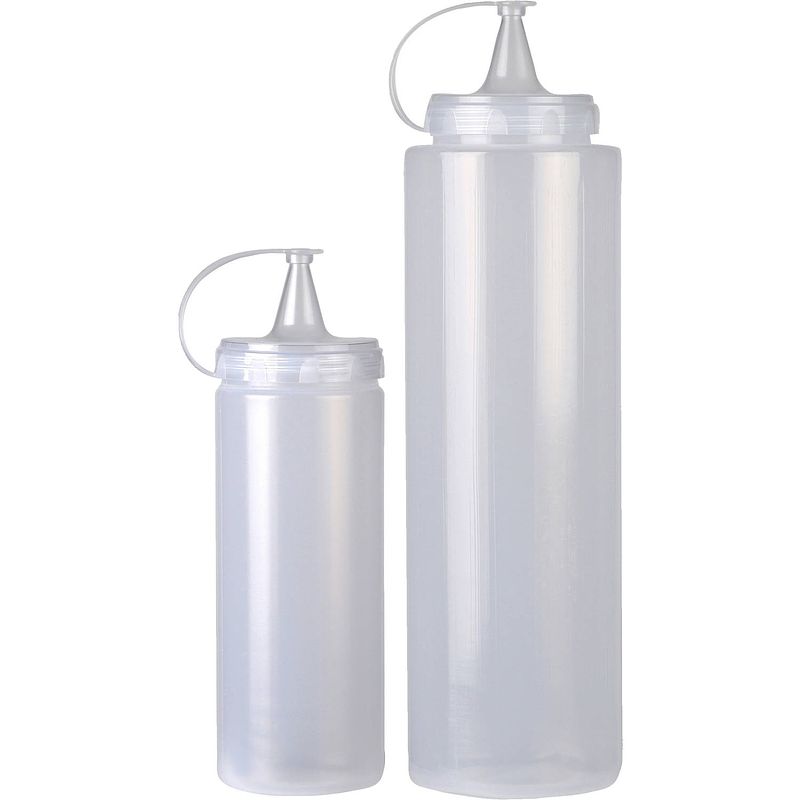 Foto van Urban living doseerflessen/sausflessen - set 2x - met schenktuit - 400 en 1000 ml - maatbekers