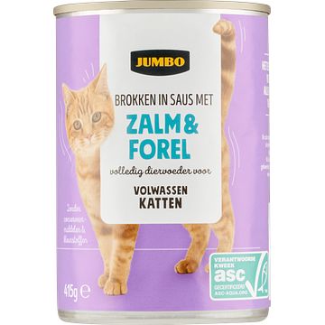 Foto van Jumbo brokken in saus met zalm & forel 415g