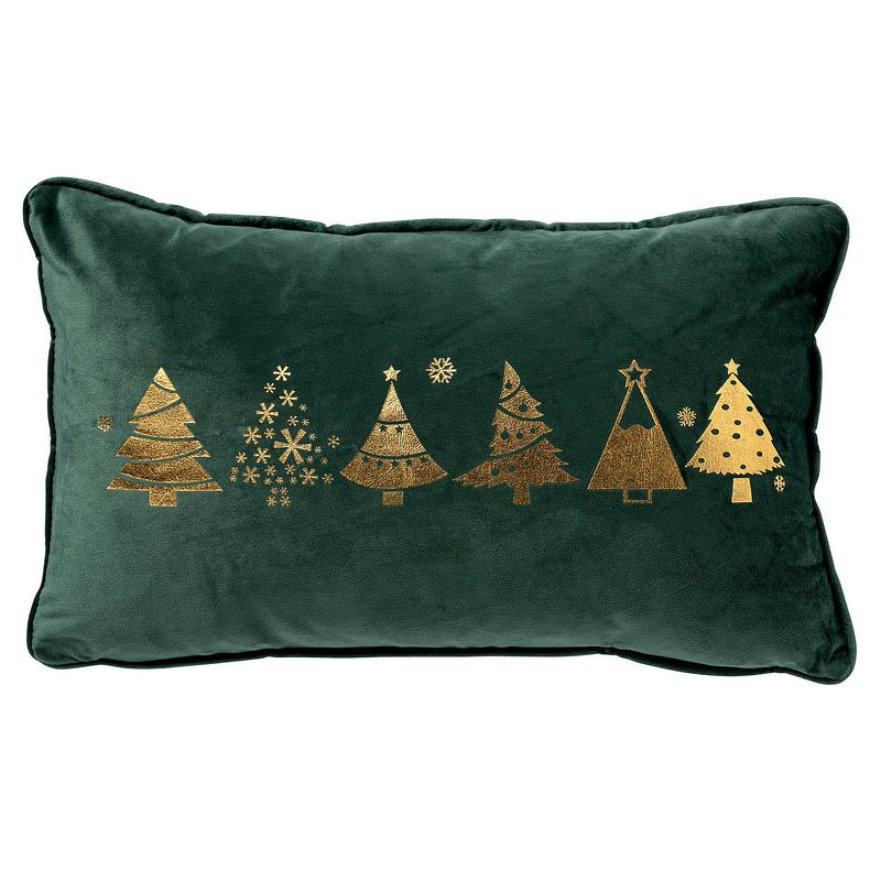 Foto van Trees - sierkussen 30x50 groen - kerst decoratie - velvet