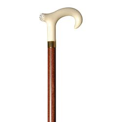 Foto van Classic canes bijzondere wandelstok - bruin - hardhout - ivoren fritz handvat - met swarovski kristallen - lengte 88 cm