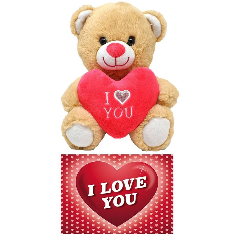 Foto van Licht bruine pluche knuffelbeer 20 cm incl. valentijnskaart i love you - knuffelberen