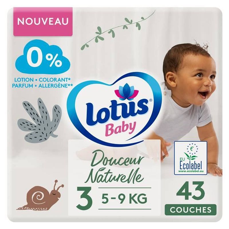 Foto van Lotus baby natural softness luiers maat 3 - 5 tot 9 kg - het pakket van 43 luiers