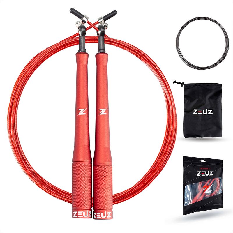 Foto van Zeuz® professioneel crossfit & fitness springtouw - verstelbaar - speed rope - volwassenen - sr-2 - rood