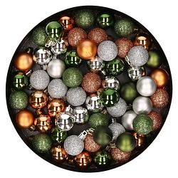 Foto van Kleine kunststof kerstballen 60x stuks 3 cm kerstballen in zilver-koper-groen - kerstbal