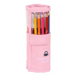 Foto van Schooletui met accessoires benetton vichy furling roze (27 onderdelen)