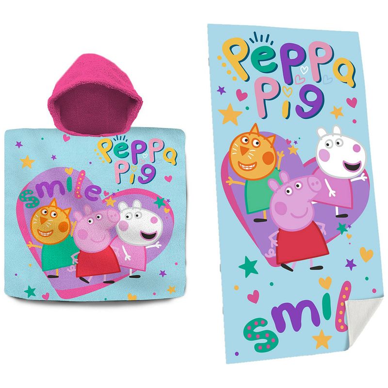 Foto van Peppa pig set bad cape/poncho en strand/badlaken - voor kinderen - badcapes