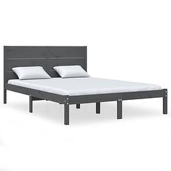 Foto van The living store bedframe grijs - 205.5 x 155.5 x 100 cm - massief grenenhout - 5ft king size - lattenbodem -