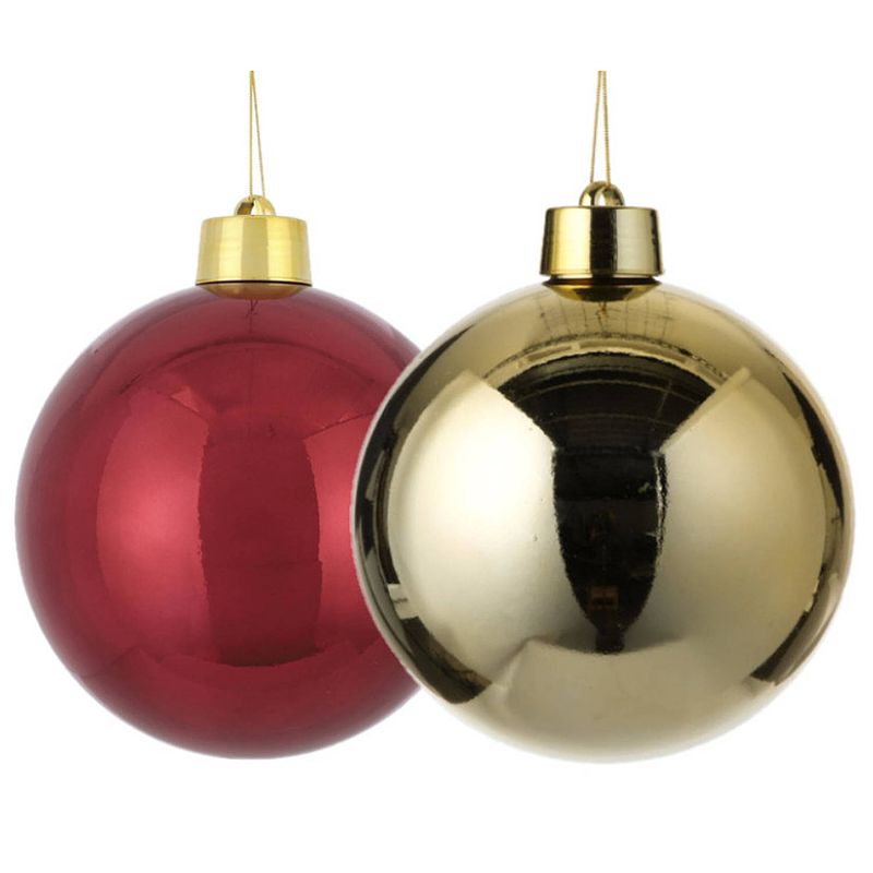 Foto van Grote kunststof kerstballen 20 cm - set van 2x st. goud en donkerrood - kerstbal