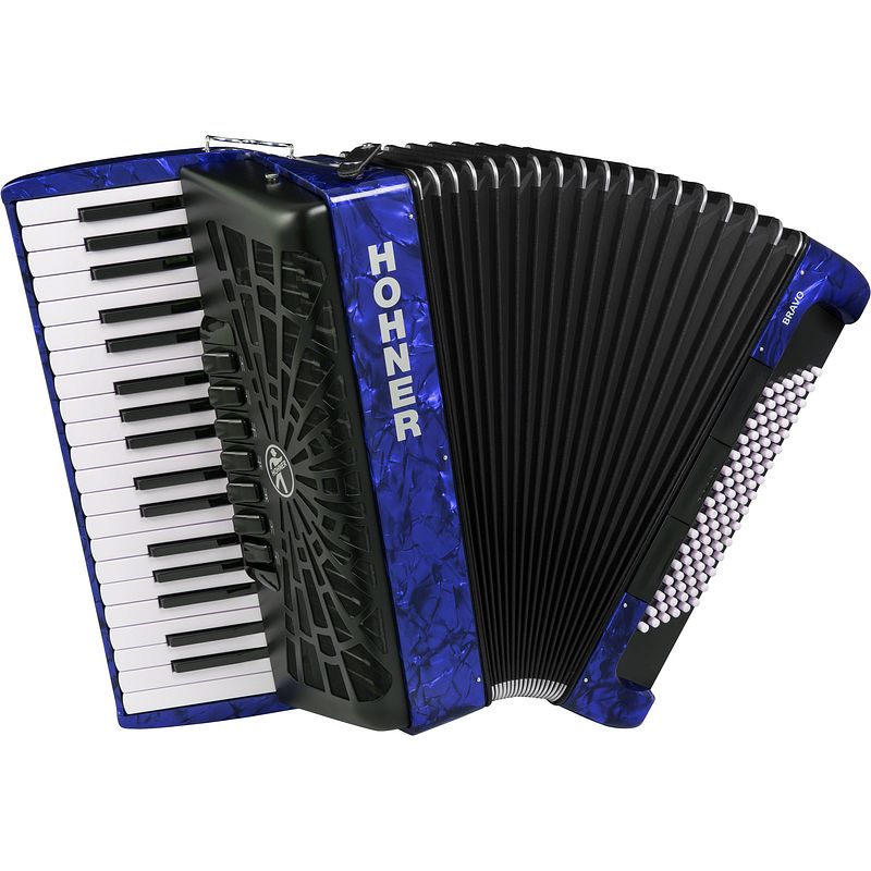 Foto van Hohner bravo iii 96 blauw, silent key accordeon
