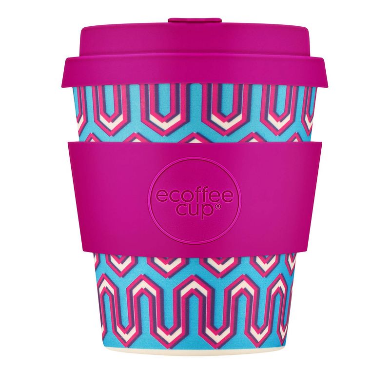 Foto van Ecoffee cup messages from the unseen world pla - koffiebeker to go 250 ml - fuchsia siliconen