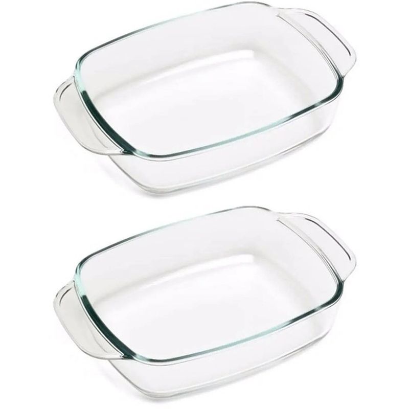 Foto van 2x ovenschaal glas 27 x 17 cm - 1,4 l - glazen ovenschalen rechthoekig