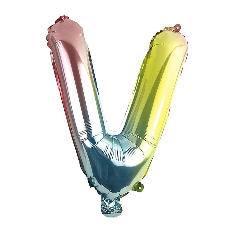 Foto van Folie ballon v - regenboog metallic - 30 cm