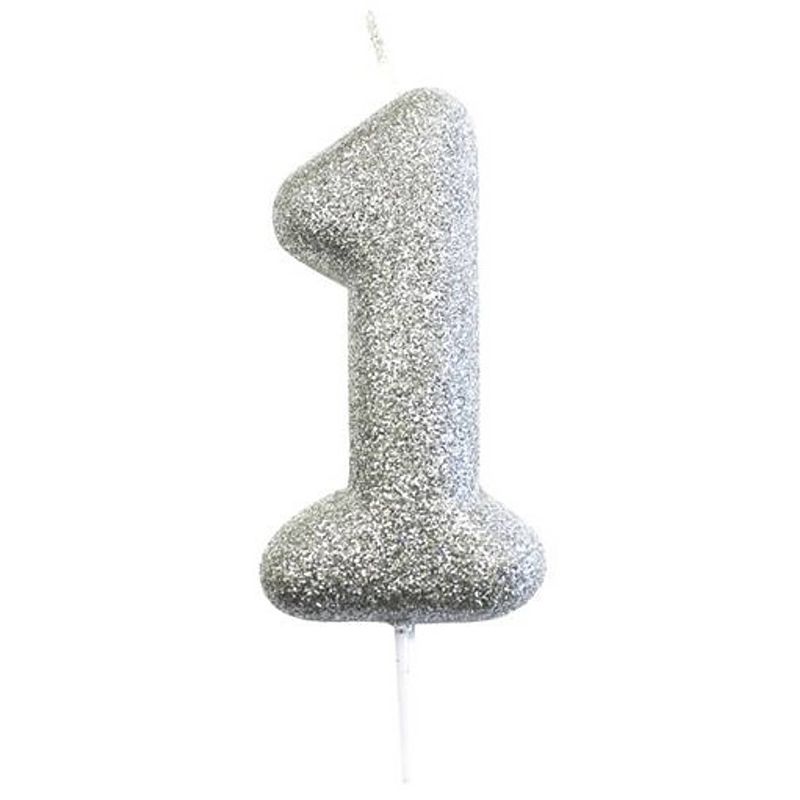 Foto van Witbaard nummerkaars 's1's 7 cm wax glitter zilver