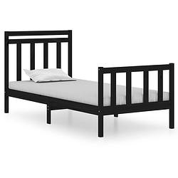 Foto van The living store bedframe grenenhout - zwart - 195.5 x 95.5 x 69.5 cm - multiplex lattenbodem