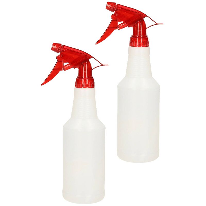 Foto van 2x stuks waterverstuiver/plantenspuit transparant/rood 500 ml - waterverstuivers