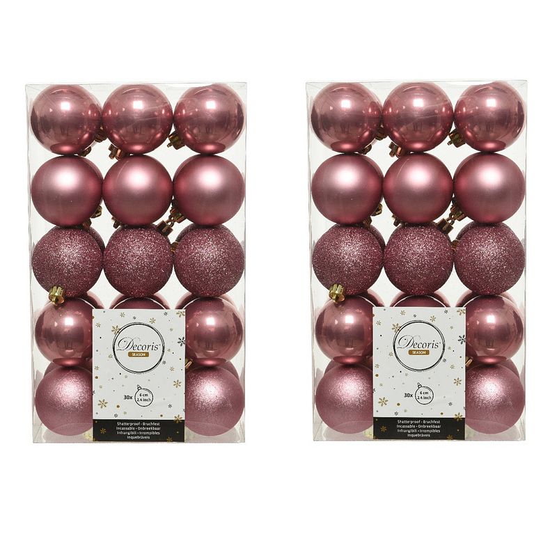 Foto van 60x stuks kunststof kerstballen oudroze (velvet) 6 cm glans/mat/glitter - kerstbal