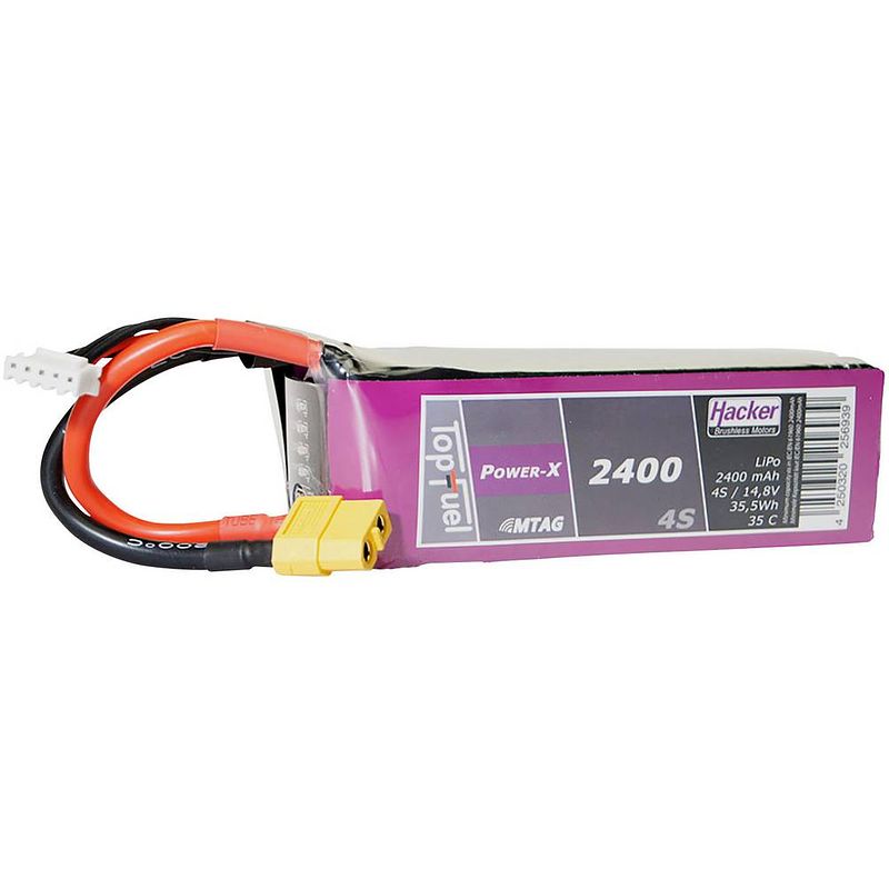 Foto van Hacker lipo accupack 14.8 v 2400 mah aantal cellen: 4 35 c softcase xt60