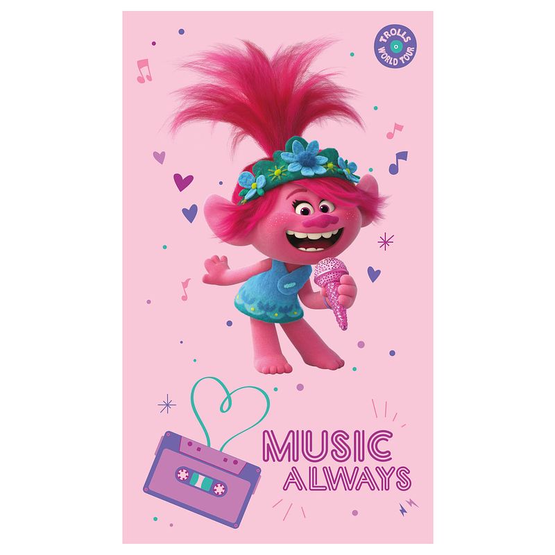 Foto van Trolls strandlaken music - 70 x 120 cm - roze