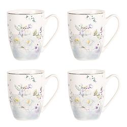 Foto van Haes deco - mokken set van 4 - 12x8x10 cm / 360 ml - met bloemen - butterfly