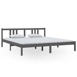 Foto van The living store houten bedframe - grijs - 205.5 x 185.5 x 69.5 cm - massief grenenhout - montage vereist