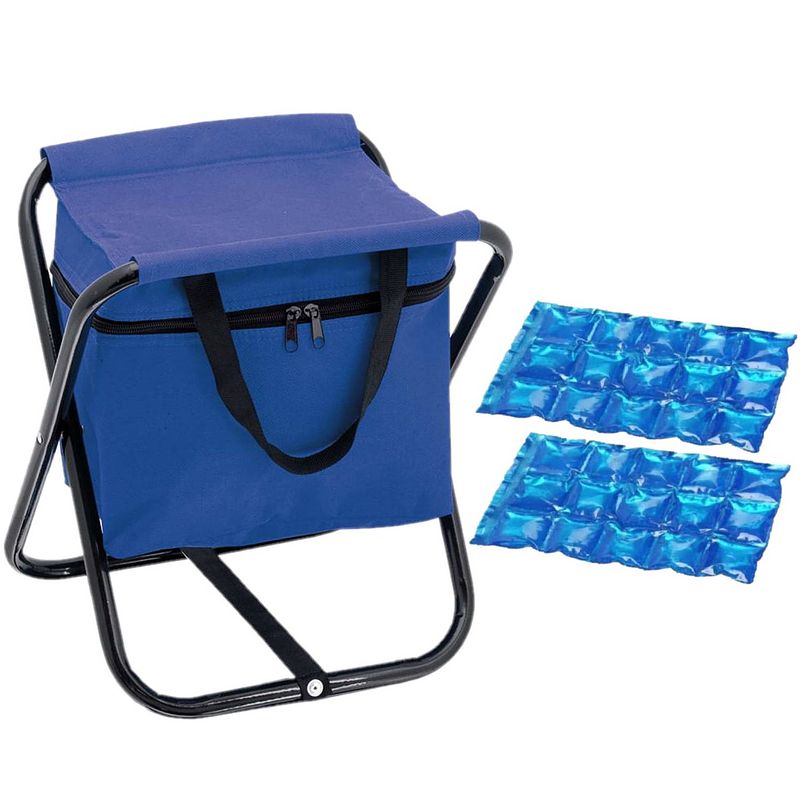 Foto van Opvouwbare stoel met koeltas blauw met 2 stuks flexibele koelelementen - koeltas