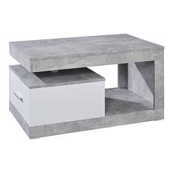 Foto van Hidalgo salontafel met 1 lade en 1 plank beton decor, wit.