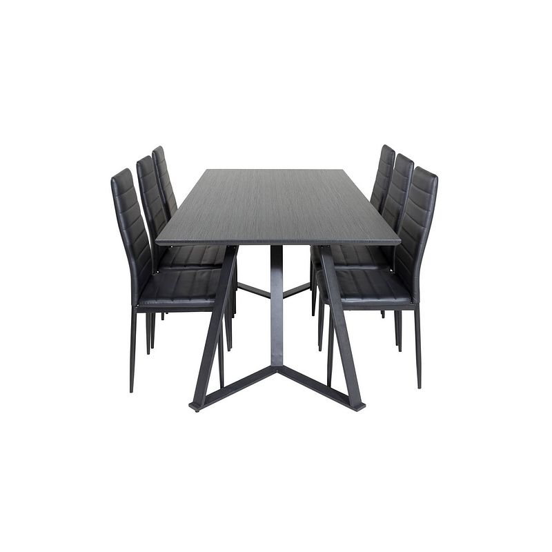 Foto van Marinablbl eethoek eetkamertafel zwart en 6 slim high back eetkamerstal pu kunstleer zwart.