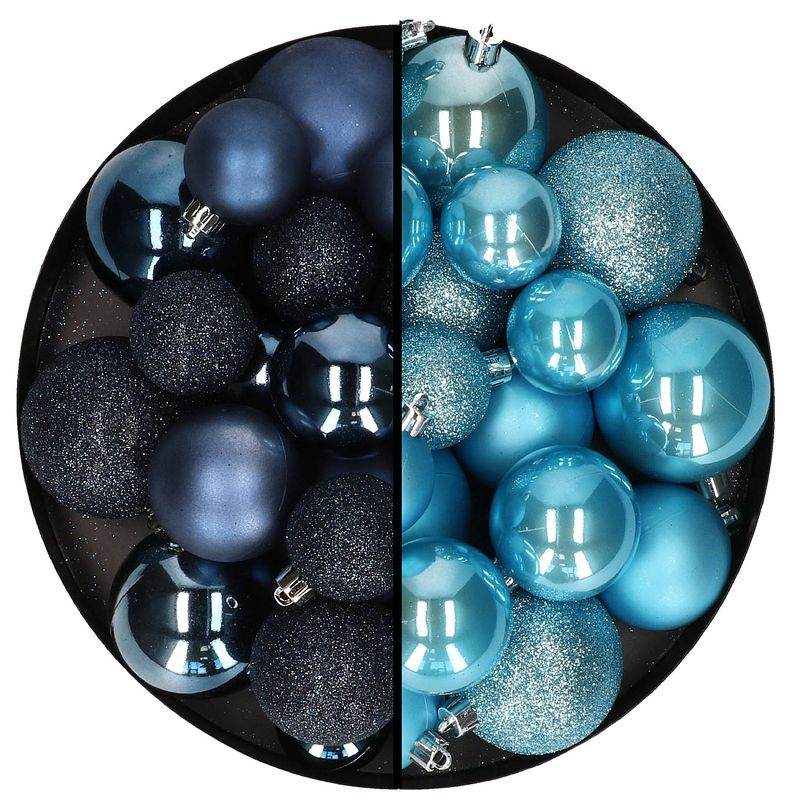 Foto van Kerstballen 60x stuks - mix ijsblauw/donkerblauw - 4-5-6 cm - kunststof - kerstbal